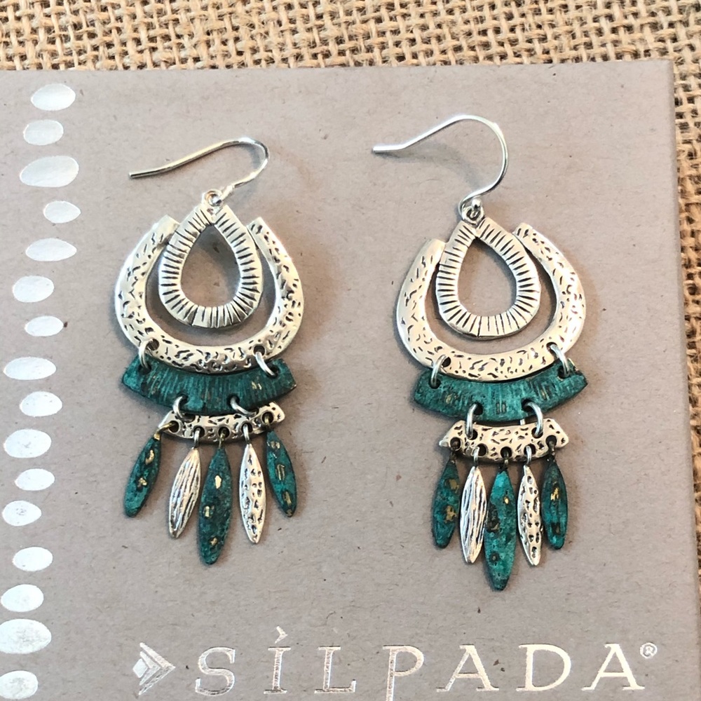 Stunning Silpada .925 Sterling Silver and Green Patina Brass Fringe Earrings